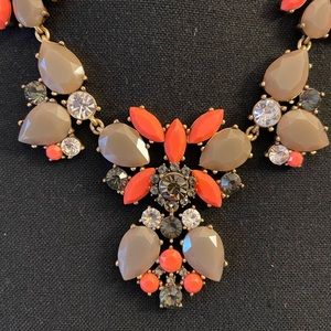 J. Crew Statement Necklace, Coral, Taupe and Brass